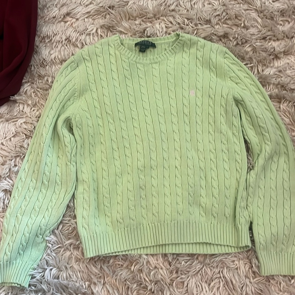 VINTAGE RAULPH LAUREN SWEATER- LIGHT GREEN WITH PINK LOGO- NEVER WORN